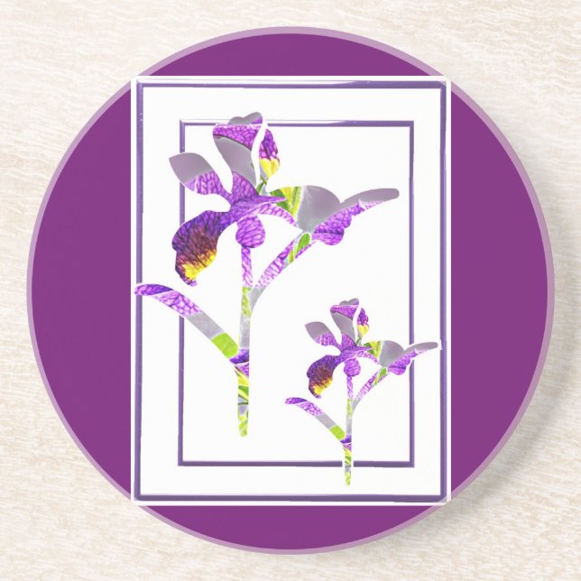 Two Irises ~ Sandstone Drink Coaster (Front)