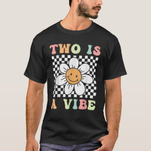 Two Is A Vibe Cute Groovy 2nd Birthday Party Daisy T-Shirt