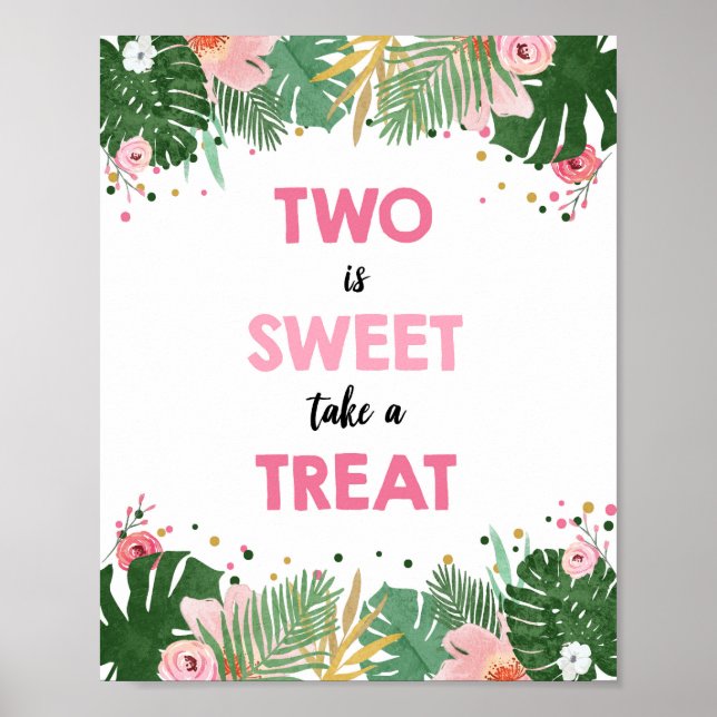 Two is Sweet Tropical Safari Girl Birthday Sign (Front)