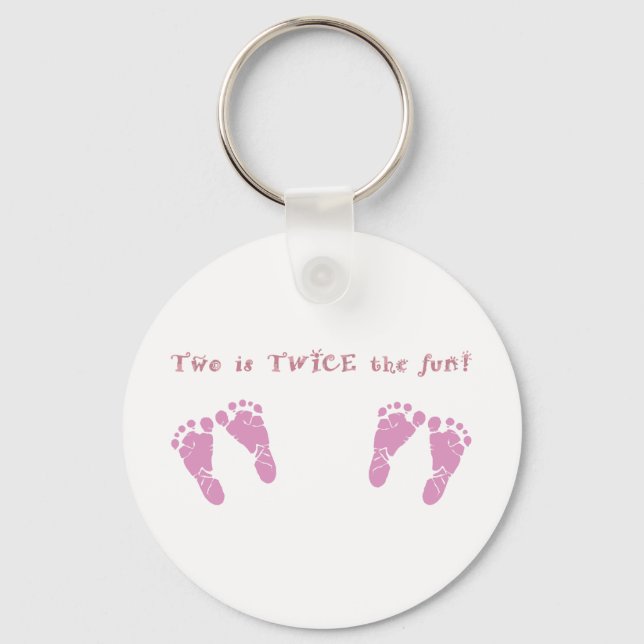 Two is twice the fun - twin girls keychain (Front)