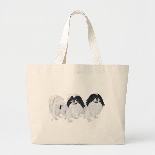 Two Japanese Chin Dogs Large Tote Bag (Front)