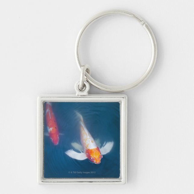 Two Japanese koi fish in pond Keychain (Front)