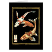 Two Japanese Koi Goldfish on Black Background (Front)