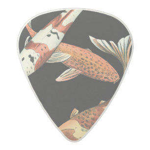 Two Japanese Koi Goldfish on Black Background Acetal Guitar Pick