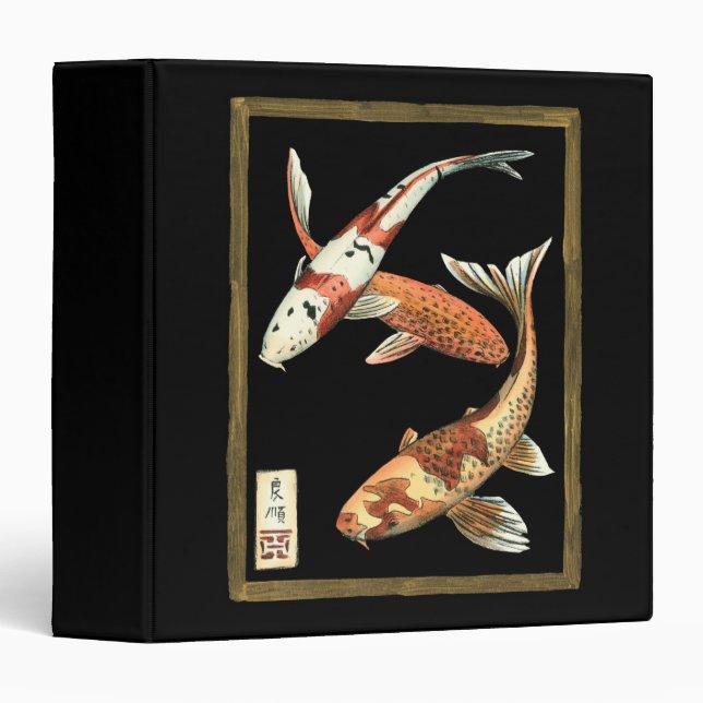 Two Japanese Koi Goldfish on Black Background Binder (Front/Spine)