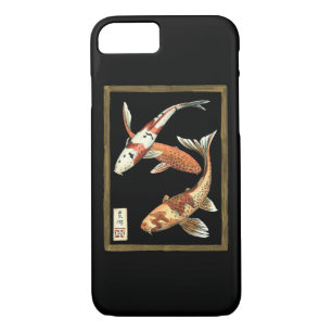 Two Japanese Koi Goldfish on Black Background iPhone 8/7 Case