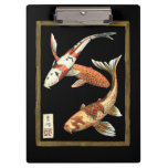 Two Japanese Koi Goldfish on Black Background Clipboard