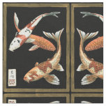 Two Japanese Koi Goldfish on Black Background Fabric