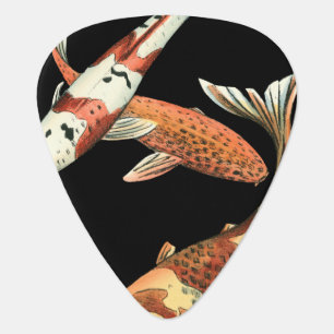 Two Japanese Koi Goldfish on Black Background Guitar Pick