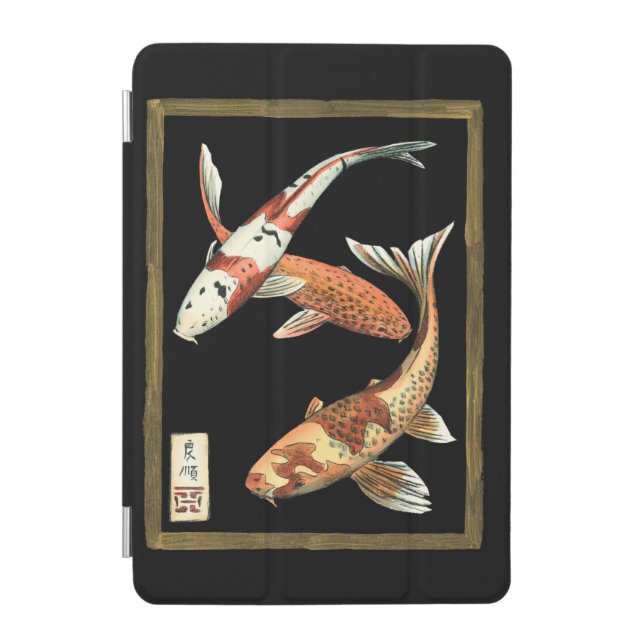 Two Japanese Koi Goldfish on Black Background iPad Mini Cover (Front)