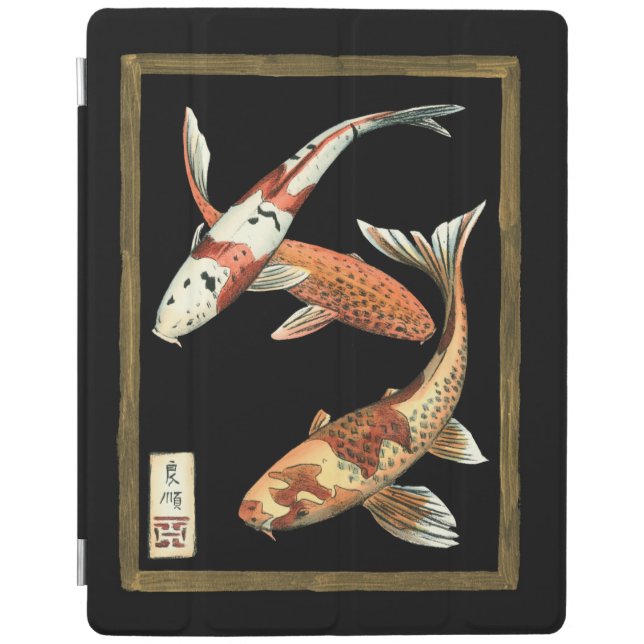 Two Japanese Koi Goldfish on Black Background iPad Smart Cover (Front)