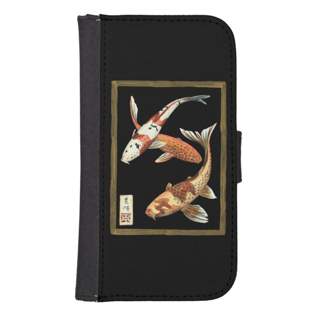 Two Japanese Koi Goldfish on Black Background Samsung Galaxy Wallet Case (Front)