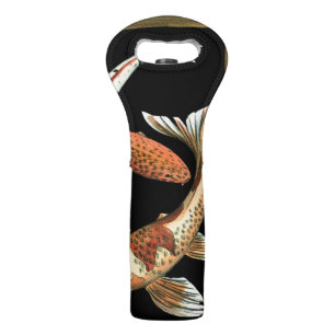 Two Japanese Koi Goldfish on Black Background Wine Bag