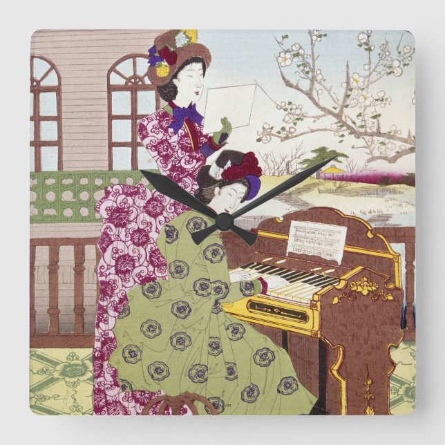 Two Japanese Ladies, C1890 Square Wall Clock (Front)