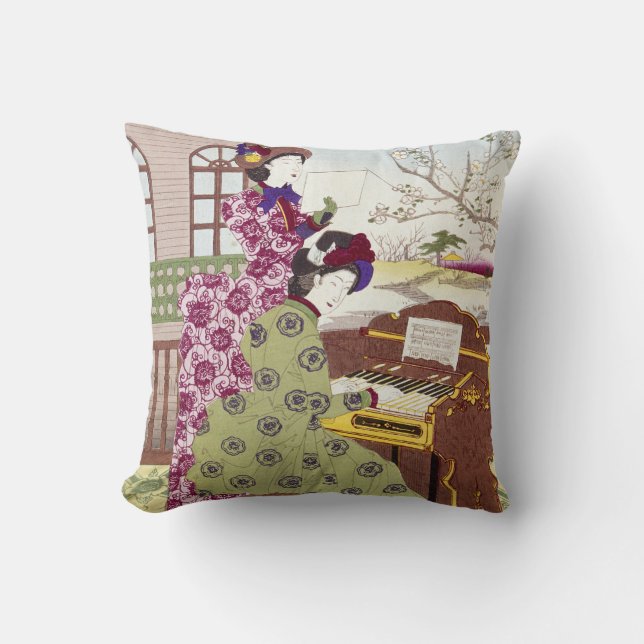 Two Japanese Ladies, C1890 Throw Pillow (Front)