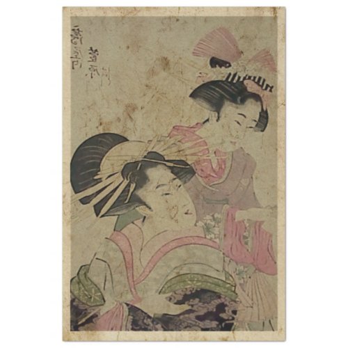 Two Japanese Ladies Woodblock Print Ukiyo Style Tissue Paper