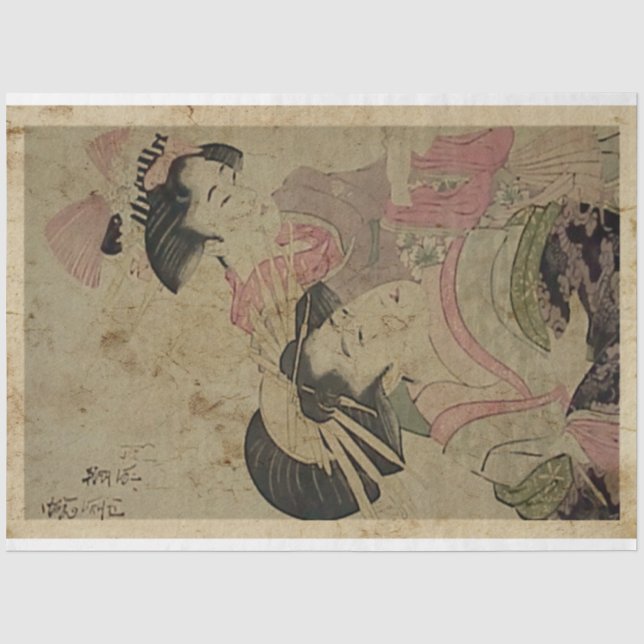 Two Japanese Ladies Woodblock Print Ukiyo Style Tissue Paper (Front)