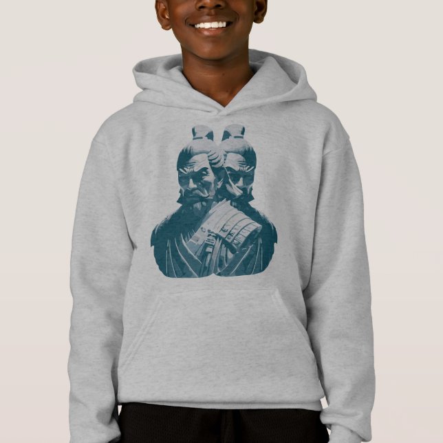 Two Japanese Samurai Statues Design Hoodie (Front)