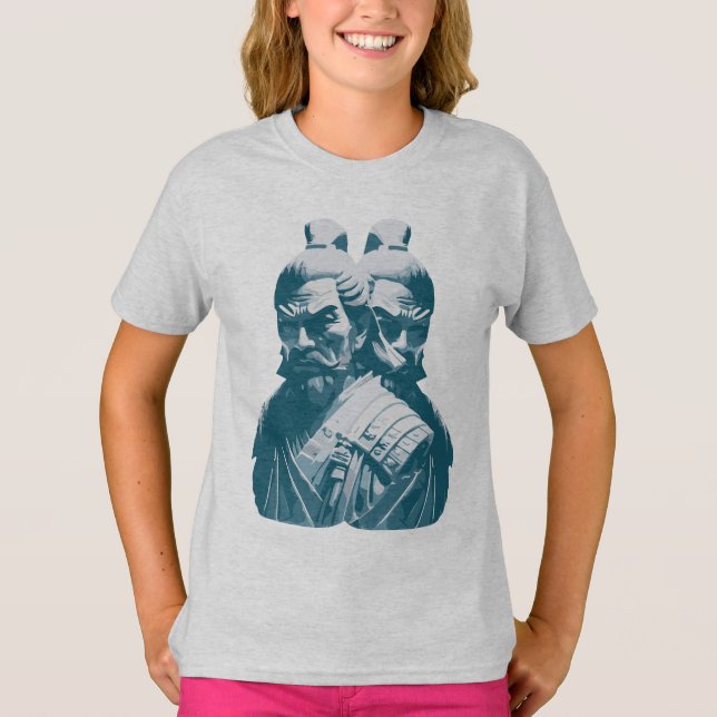 Two Japanese Samurai Statues Design T-Shirt (Front)