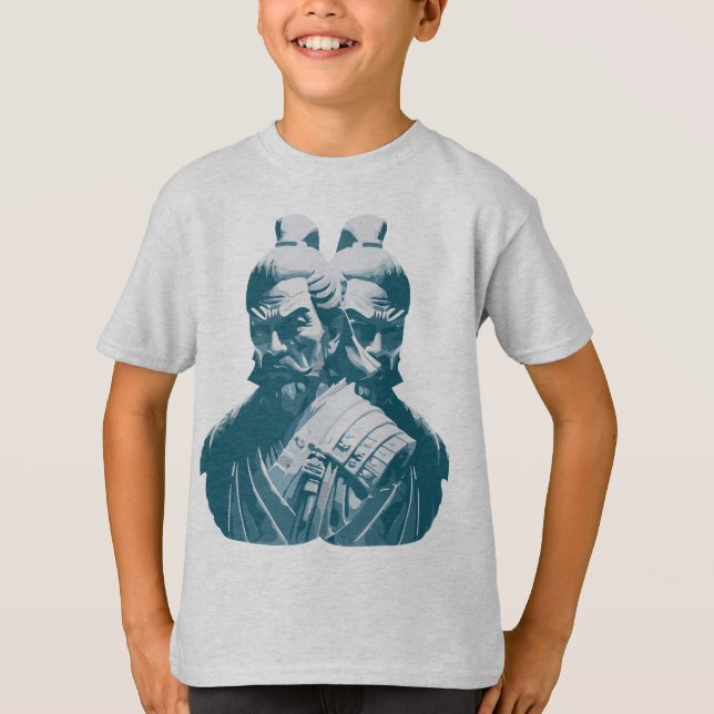 Two Japanese Samurai Statues Design T-Shirt (Front)
