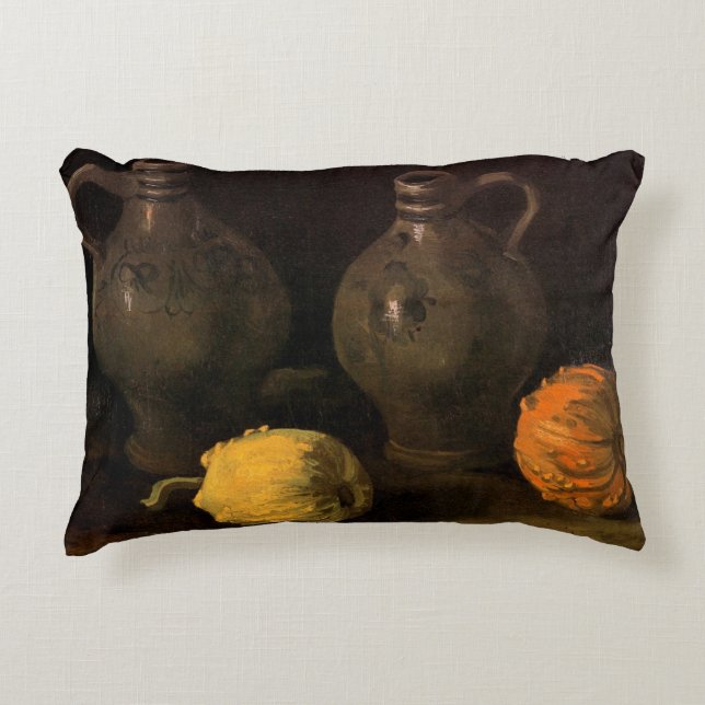 Two Jars and Two Pumpkins by Vincent van Gogh Accent Pillow (Front)