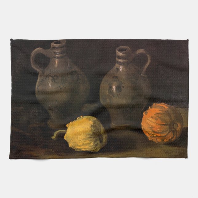 Two Jars and Two Pumpkins by Vincent van Gogh Kitchen Towel (Horizontal)
