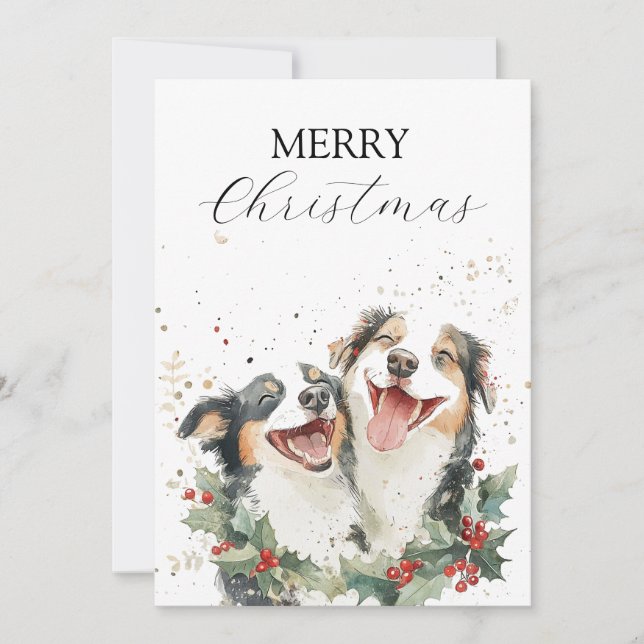Two Joyful Dogs Laughing Together Holiday Card (Front)