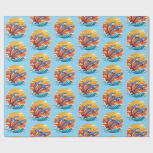 Two jumping cartoon dolphin wrapping paper