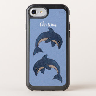 Two Jumping Sparkling Blue White Dolphins Speck iPhone SE/8/7/6s/6 Case