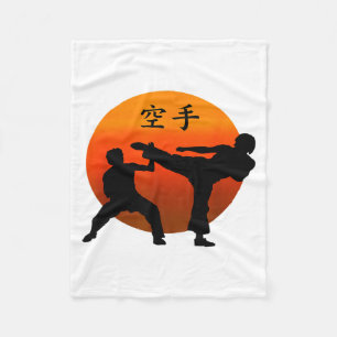 Two Karate Fighters With Rising Sun And Karate Wor Fleece Blanket