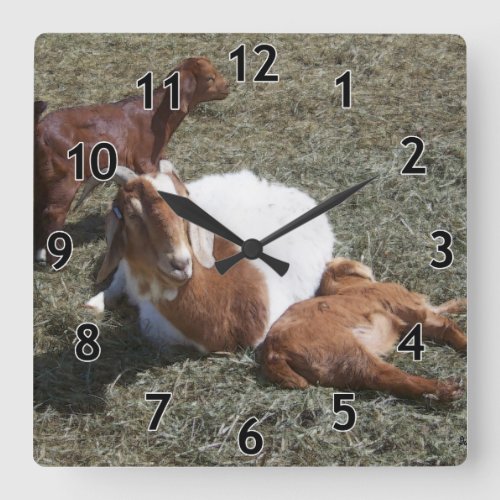 Two Kids and a Goat Square Wall Clock