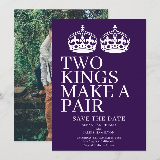 Two Kings Make A Pair Gay Wedding Announcement (Front/Back)