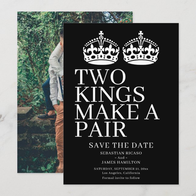 Two Kings Make A Pair Gay Wedding Announcement (Front/Back)