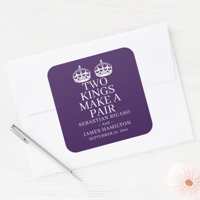 Two Kings Make A Pair Gay Wedding Square Sticker (Envelope)