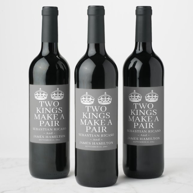 Two Kings Make A Pair Gay Wedding Wine Label (Bottles)