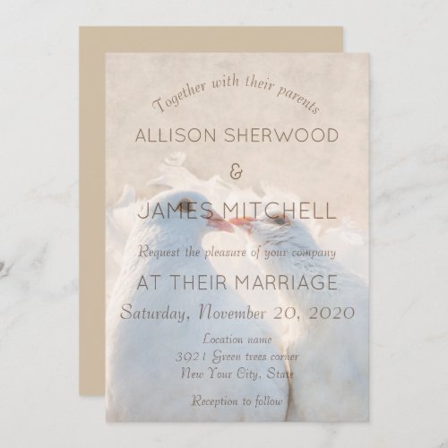 Two kissing white doves invitation