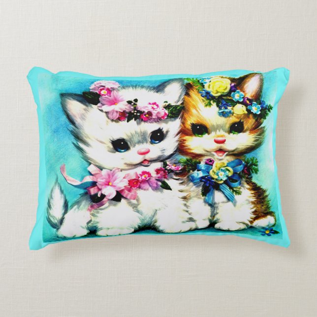 two kittens and lots of flowers accent pillow (Front)