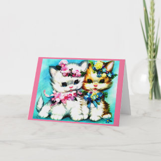 two kittens and lots of flowers card
