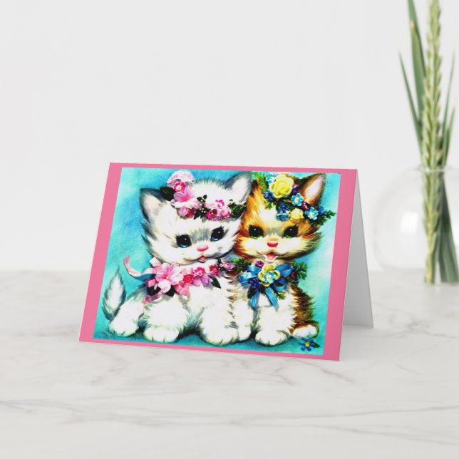 two kittens and lots of flowers card (Front)