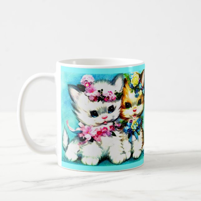 two kittens and lots of flowers coffee mug (Left)