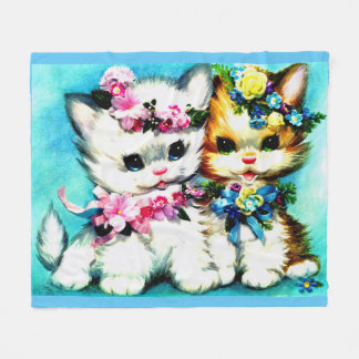 two kittens and lots of flowers fleece blanket