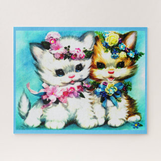 two kittens and lots of flowers jigsaw puzzle