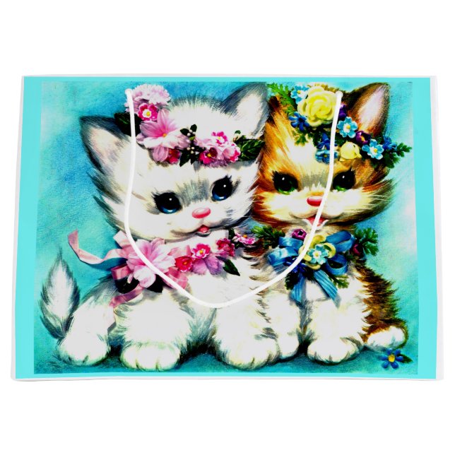 two kittens and lots of flowers large gift bag (Front)