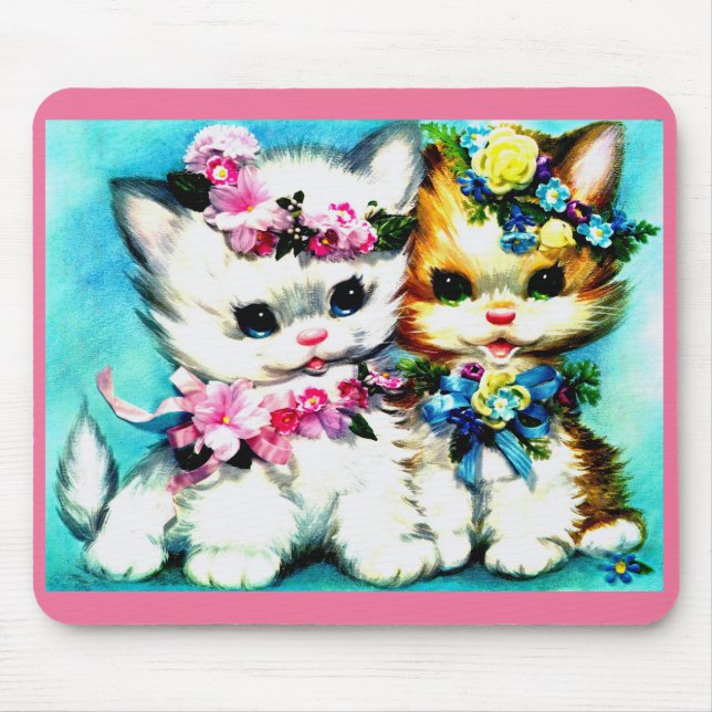 two kittens and lots of flowers mouse pad (Front)