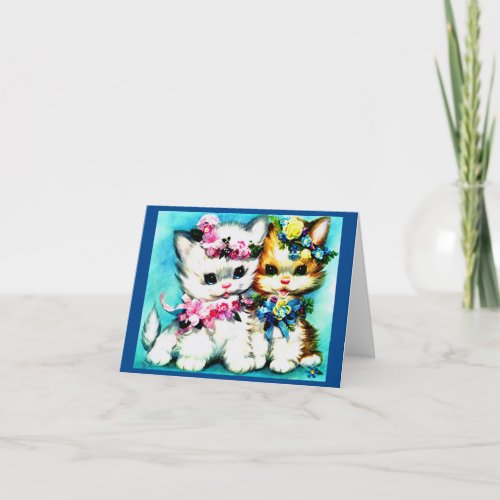 two kittens and lots of flowers note card