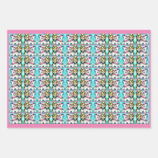 two kittens and lots of flowers print wrapping paper sheets