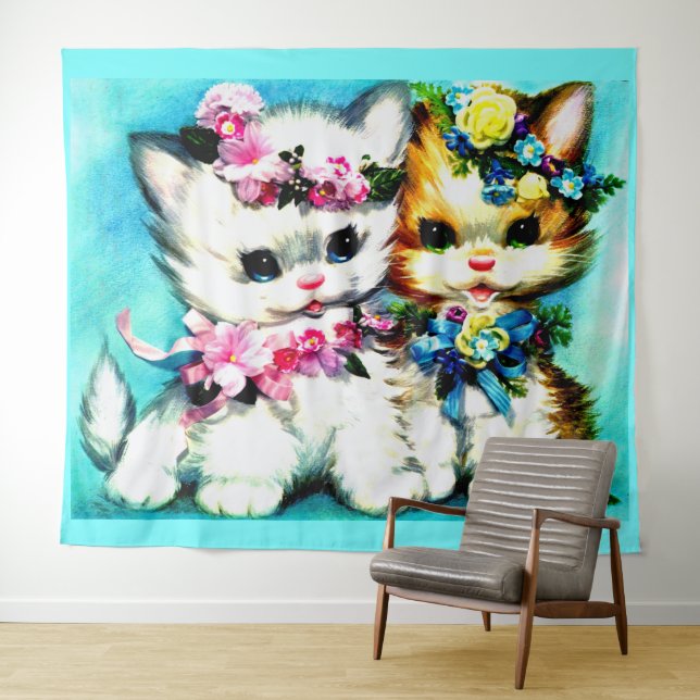 two kittens and lots of flowers tapestry (In Situ (Horizontal))