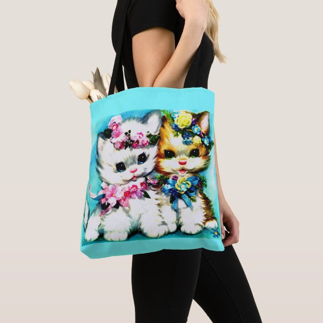 two kittens and lots of flowers tote bag (Close Up)
