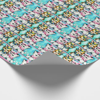 two kittens and lots of flowers wrapping paper