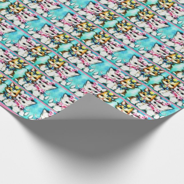 two kittens and lots of flowers wrapping paper (Corner)